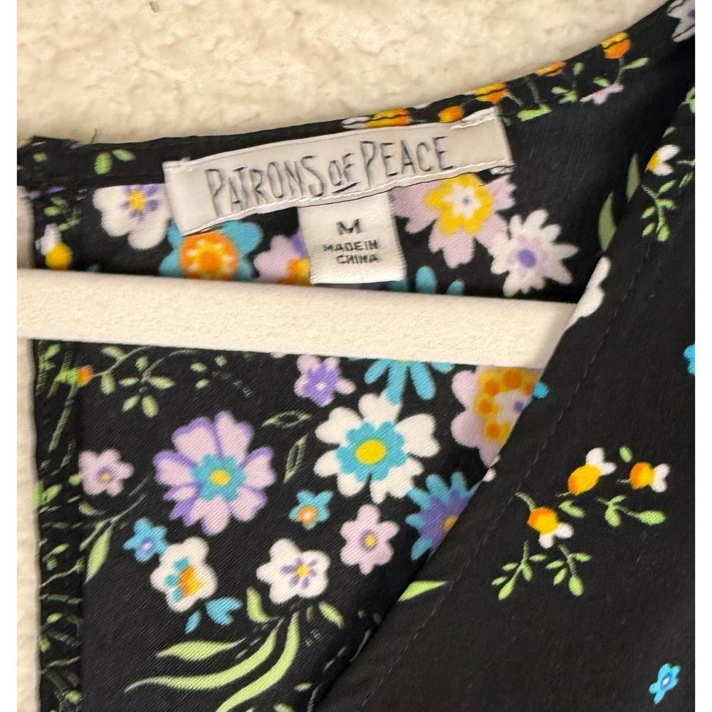 Patrons Of Peace Romper Womens M Black Floral Ruffle Whimsygoth Festival - Picture 3 of 9